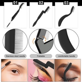 VANANA 4PCS Set Folding Eyebrow Teeth Comb Eyelash Separator Grooming Brush Stainless Steel for Women and Men