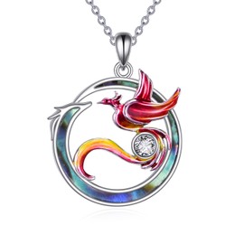 POPLYKE Phoenix Necklace for Women 925 Sterling Sliver Phoenix Abalone Shell Necklace Pendant Jewelry Gifts for Women