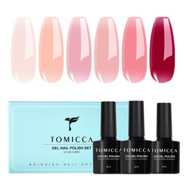 TOMICCA UV Nagellack Set, 6 Farben Nude Rosa, Transparentes Rot, Naturfarbe Gel Nagellack, Natur Gellack Soak-Off UV LED Manicure Gel Lacquer Varnish für Nagelstudio DIY Home, 8ml