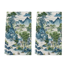 Artoid Mode Chinoiserie Vintage Style Mountain Kitchen Towels Dish Towels, 18x26 Inch Seasonal Fall Decoration Hand Towels Set of 2