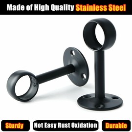 Alise Curtain Rod Holder Bracket 1''Dia,Closet Rod Holders Wall Mounted,Ceiling Mount Curtain Rod Flange Brackets,Curved Shower Curtain Rod for Bathroom,Stainless Steel Black Finish,Pack of 2