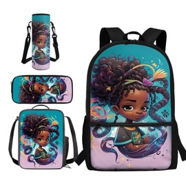 YECARYPOD African Girl School Backpack for Kindergarten Girls Black Girl Kids Backpack Set with Water Bottle Holder Lightweight Elementary Bookbag School Backpack for Children Back to School