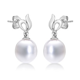Diamond Treats Glamorous Pearl Drop Earrings with Rich White Freshwater Drop Pearls set in Stunning 925 Sterling Silver. These Dangling Pearl Drop Earrings are a Lovely Gift for Her