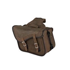 Bikers Place Motorcycle 2 pc Distressed Vintage Brown Zip Off 2 Strap Braided Real Leather Sadddlebag Stud/Non Stud (Distressed Brown, Non Stud), 4065