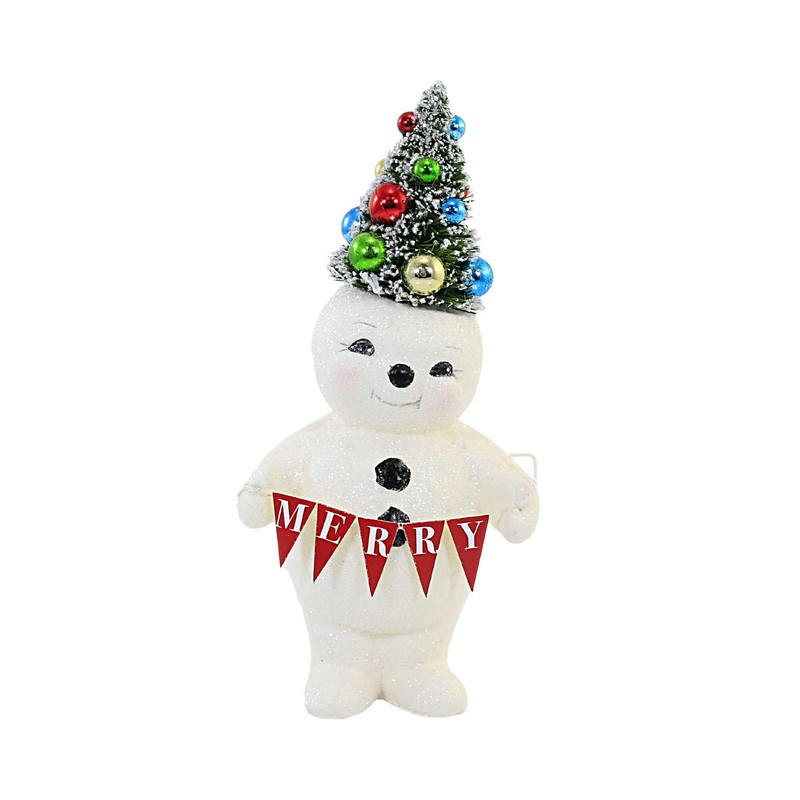 Bethany Lowe Retro Merry Snowman with Tree Small