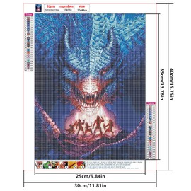 Diamond Painting 4 Pack 30 x 40 cm Dragon Diamond Painting Pictures DIY 5D Diamond Painting by Numbers Kits Shiny and Crystal-like Cross Stitch Set Glitter Stones for Room Wall Decoration