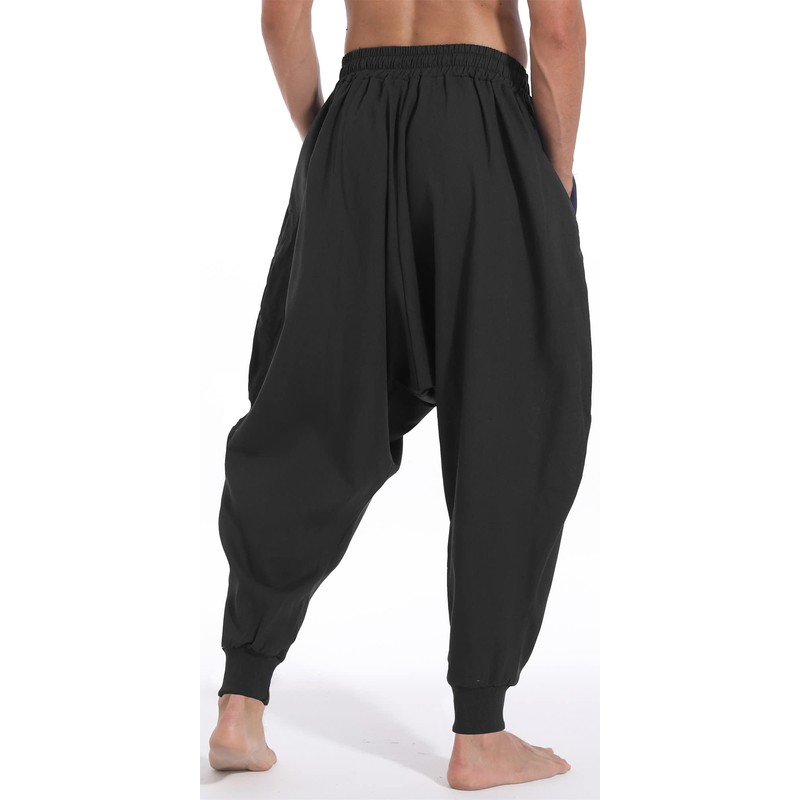 AITFINEISM Mens Elastic Waist Aladdin Harem Pants Loose Drop Crotch