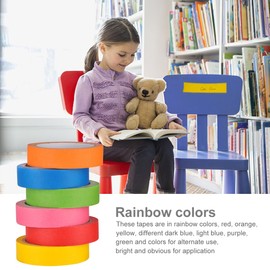 DEWEL Colored Masking Tape 1 Inch 6 Roll Rainbow Painter Tape Teacher Supplies Decorative Classroom Colorful Labeling Line Red Pink Blue Green DIY Art Tape for Kid 22 Yard