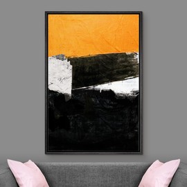 Ashbrook Framed Canvas Print Wall Art Orange Black White Paint Stroke Collage Abstract Shapes Illustrations Modern Art Contemporary Multicolor for Living Room, Bedroom, Office - 16"x24" BLACK