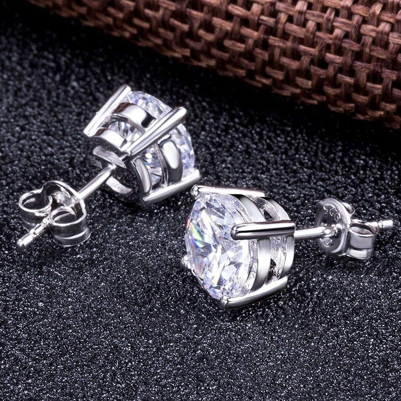 TTVOVO 925 Sterling Silver Stud Earrings, Round 4Prong Stud 6