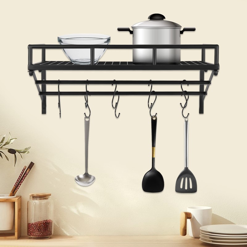 DYRABREST 24 Inch Wall Mounted Pot Rack with 10 Hooks,