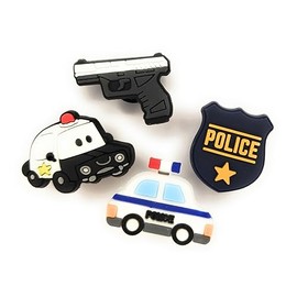 WorkedLikeACharm 4pcs Police Car Officer Badge Shield Blue Lives Matter DAD Shoe Charms for Clog Shoes Decoration Gift, Waterproof PVC, No Gemstone