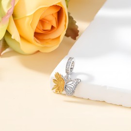 PROESS Butterfly Sunflower Charm 925 Sterling Silver Sunflower Pendant Dangle Charm Beads for Bracelet Butterfly Jewelry Gifts for Women