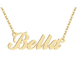Dancing Wolf 18k Gold Plated Bella Name Necklace Stainless Steel Nameplate Necklaces Jewelry for Womens Moms