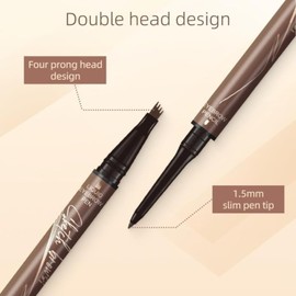 Lápiz Para Cejas Lápiz de Cejas Mágico 2 en 1 de 4 Puntas, 2 in 1 Magic 4-Tip Eyebrow Pencil, 3D Waterproof and Sweat-proof Microblading Eyebrow Pencil Contouring Pen (Dark Brown)