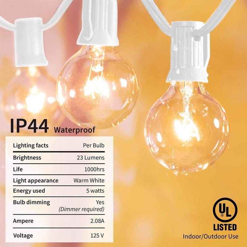 Afirst Outdoor String Lights 50FT with 53 Globe Bulbs Patio