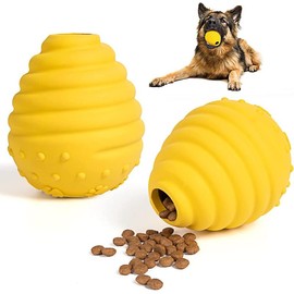 Dog Chew Toy Honeycomb Interactive Dog Educational Toy Natural Rubber Durable Puppy Slow Feeding Toy - Color: Yellow