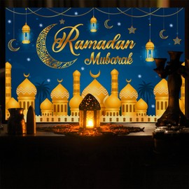 ERHAOG Ramadan Decorations for Home - 180 * 110 cm Ramadan Banner Mubarak Table Mubarak Sign Backdrop Favors Hanging Decorations for Outdoor Home Party Window Wall Eid Al-Fitr al-Adha