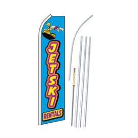 NEOPlex -"Jet Ski Rentals" Complete Feather Flag Kit - Includes 12' Swooper Feather Business Flag with 15-Foot Anodized Aluminum Flagpole and Ground Spike