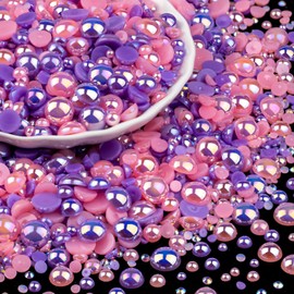 100g Flatback Pearls and Rhinestones Set 3-Purple&Pink, Mixed Size 3-10mm Resin Rhinestones and Half Pearls for Nail Art and Crafts and Decoration with Tweezer and Pickup Pencil