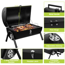 Portable Charcoal Grill, HaSteeL Mini Folding BBQ Tabletop Smoker, Outdoor Two-Side Carbon Grill for Camping Picnic Backyard Patio, 10PCS Grilling Accessories with Tongs Plate Brush Bottle Steak Knife