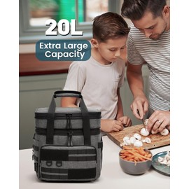 RalChyez Tactical Lunch Bag, 20L Large Heavy Duty Double Deck Insulated Lunch Box Leakproof Expandable Tote Cooler with Shoulder Strap for Adult Men Women Work Fishing Picnic Travel Gray