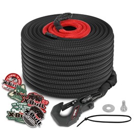 X-BULL Pro Synthetic Winch Cable - Cable Kit -3/8" X 82ft 16000LBS Winch Line with Protective Sleeve Forged Winch Hook Safety Pull Strap go for 4WD Off Road Vehicle Truck SUV ATV UTV- Black