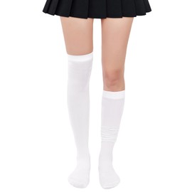 Zando White Knee High Socks for Women, Thigh High Stockings, Cosplay, Leg Warmers, Over the Knee, Pure White