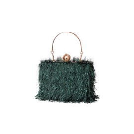 CORIOS Tassel Evening Bag for Women Rhinestone Clutch Bag Beaded Handbag Bridal Wedding Purse Shoulder Bag with Detachable Chain Elegant Crossbody Bag for Cocktail Prom Party Dark Green, Large