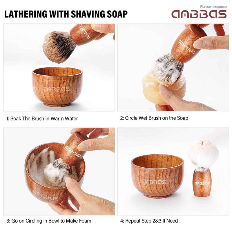 Anbbas Shaving Set, Pure Badger Hair Shaving Brush Wood Handle