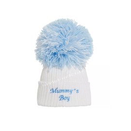 SOHOBABY™ British Made Single Pom Baby Boy Embroidered Baby Hats (UK, Age, 0 Months, 3 Months, White (Mummys Boy))