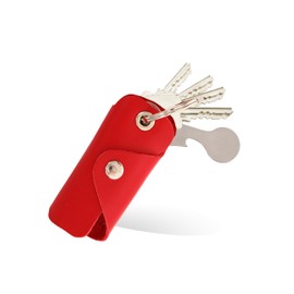 Bodesa Valore Premium Quality Key Bag Made of Genuine Leather, Key Case with Shopping Trolley Remover, Key Organiser for 1-5 Keys, Key Ring with Bottle Opener, red