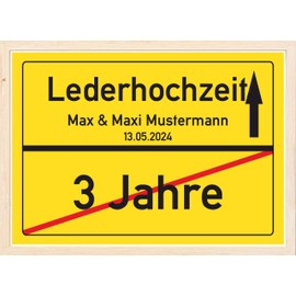 Gift Idea for Leather Wedding – 3 Years Married – Leather Wedding – Place Sign Picture Gift for Wedding Anniversary – Anniversary with Name and Date