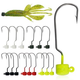 Ned Rig Jig Heads Kit, 15pcs Finesse Mushroom Shroom Jig Hooks for Soft Plastic Baits Offset Weedless Jig Head Wide Gap Ned Rig Hooks for Bass Fishing 7g 10g