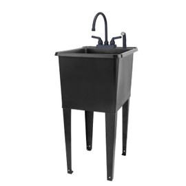 Black Space Saver Utility Sink by JS Jackson Supplies, Freestanding Tehila Space Saving Laundry Tub, Black Gooseneck Faucet with Side Sprayer