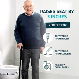 Toilet Seat Riser for Seniors - Adds 3 inches. Universal Fit - Raised Toilet Seat Cushion with High-Density Foam for Enhanced Comfort & Elevation. Easy to Clean. Post-Surgery Must Have (White)