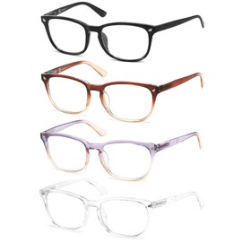 HAPJOYS Blue Light Blocking Reading Glasses for Women Stylish Lightweight Square Readers +3.50 Blue Rays Cheaters Glasses 4 Pack w/Spring Hinges Comfortable Fit