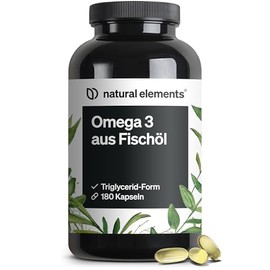 natural elements Omega 3 - 180 Capsules - 2000mg Fish Oil per Daily Dose - Triglyceride Form with EPA and DHA - Laboratory Tested, Elaborately Cleaned and Made from Anchovis from Peru