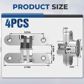 JAXYOOM Hidden Door Hinge 0.63 * 2.76Inch – 4Pcs Invisible Heavy Duty for Wood Doors,180 Degree Alloy Concealed Cabinets Hinges for DIY Gates,Kitchen,Silver