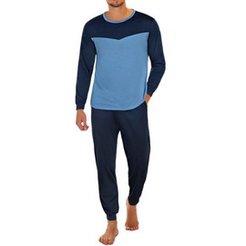 Marvmys Mens Winter Pyjamas Sets Ultra Soft Long Sleeve Top & Bottoms Cotton Pyjamas for Men Loungewear PJs Sleepwear Nightwear C-Navy Blue-1 XL