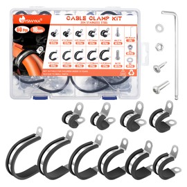 WYSIWYKA 60PCS Cable Clamps Assortment Kit,10 Sizes-1/4" 5/16" 3/8" 1/2" 5/8" 3/4" 1" 1-1/4" 1-1/2" 1-3/4" Wire Clamps,304 Stainless Steel Rubber Cushion P Clamp for Tube, Pipe,Wire Cord Installation