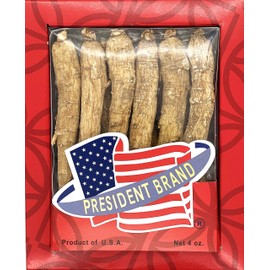 President Brand American Ginseng SKU 0160PB-L4 |Wisconsin Ginseng Root |Culticate Ginseng Root|总统牌美国花旗参|總統牌美國花旗參|Nhân Sâm Mỹ |미국인삼|Large Long|4oz Box, 大直枝
