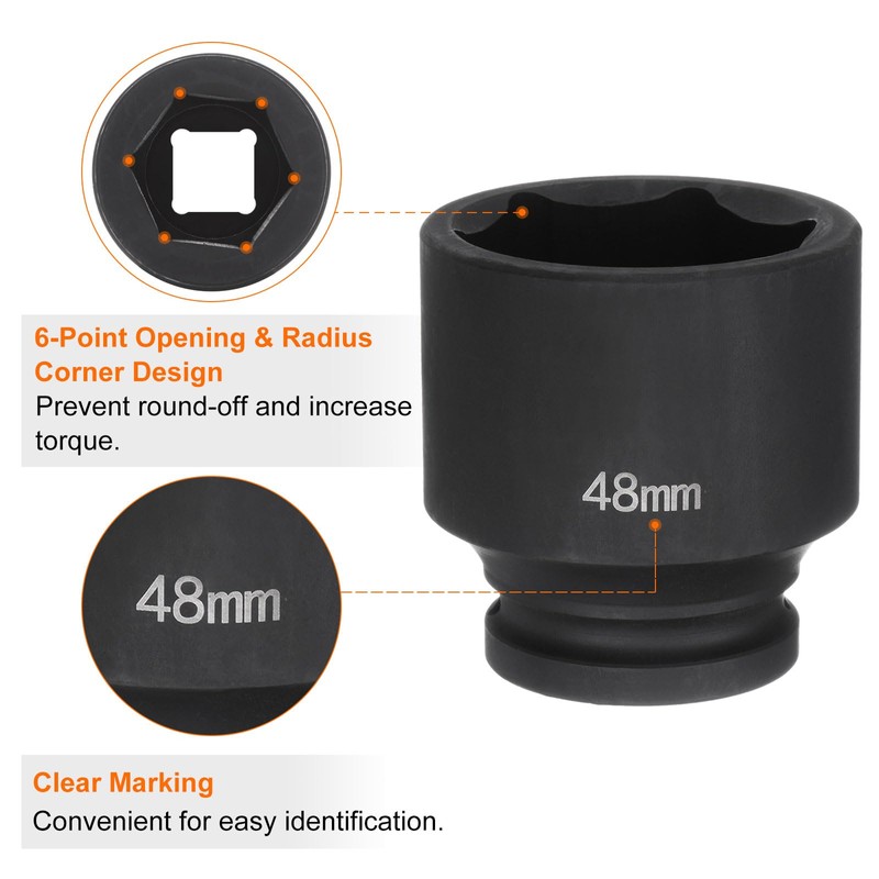 sourcing map 6-Point Impact Socket 3/4" Drive 48mm Metric 40Cr
