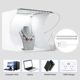 Mini Light Box Photography,PULUZ 20cm Photography Studio LightBox with 2 LED Panels /1100LM Folding Portable Lightbox / 6 Color Backdrops Photo Box Shooting Tent Lightbox for Product Photography