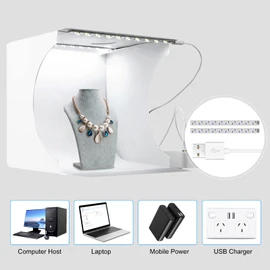 Mini Light Box Photography,PULUZ 20cm Photography Studio LightBox with 2 LED Panels /1100LM Folding Portable Lightbox / 6 Color Backdrops Photo Box Shooting Tent Lightbox for Product Photography