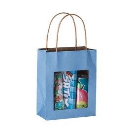 Hammont Paper Bags with Handle – 10 Pack Transparent Gift Bags - Blue Gift Bags Medium Size – Kraft Bags with Window - Colorful Craft Bags Party Favor Gift Bags for Kids - 7.75"x 6.25"x 3"