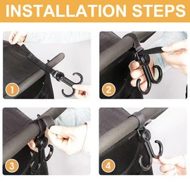 3pcs Stroller Connector with 2pcs Stroller Hook, Connector for Toddlers, Quick Release Adjustable Length with Hook Stroller Connector Set Twins(Black)