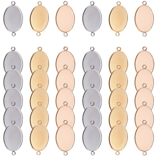 UNICRAFTALE 30 Pieces 3 Colors Oval Oval Cabochon Connector Settings 30 Pieces with Compatible Transparent Glass Cabochons 304 Stainless Steel Link Connector Meal Plate Stainless Steel Cameo Stand Pedestal Metal Charm Metal Connector Bracelet Making Jewe
