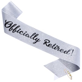 ZHBDPaty Officially Retired Elegance Sash - Retirement Sash for Both Women and Men with Pearl Safety Pin. Perfect for Retirement Parties, Events, and Thoughtful Novelty Gifts (2 Silver, Large)