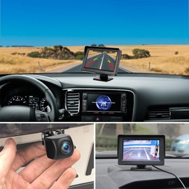 Kairiyard License Plate Backup Camera with 5in Monitor, 170 Degree Wide Angle DIY Grid Lines Waterproof Reverse Rear View Camera Systems for Truck Car Trailer SUV